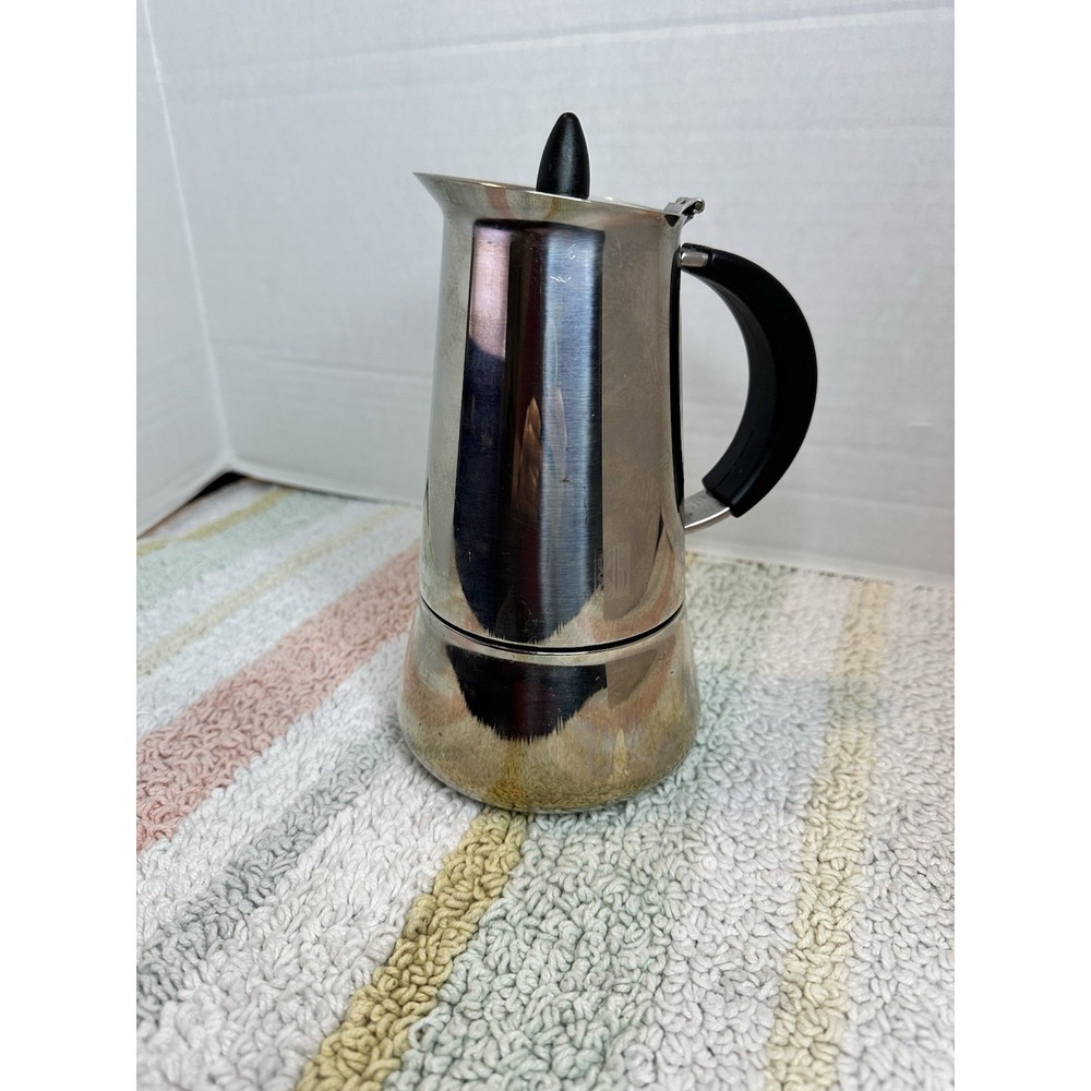 Vintage 80s coffee maker GB (Guido Bergna) Inox 18/10 moka pot for 6 cups.